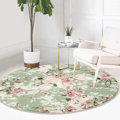 Mila Home Svetlo zelena pralna/primerna za robotski sesalnik okrogla preproga &amp;oslash; 120 cm Comfort &amp;ndash; Slike