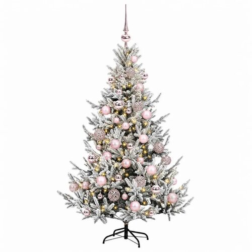  Umjetno božićno drvce s kuglicom 120 cm 150 LED lampica - Zelena i bijela 120 cm s LED-ima i ružičastim lopticama Slike
