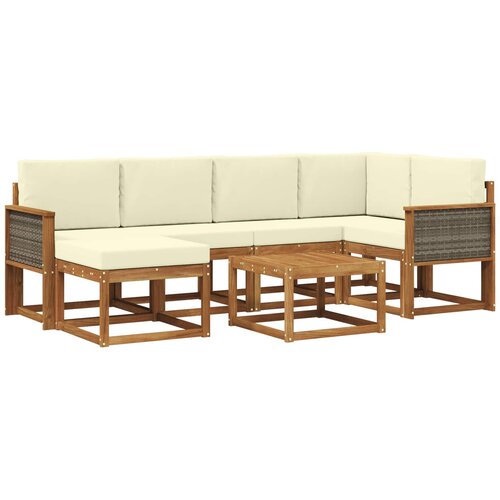 vidaXL Zunanja garnitura za sedenje z blazino 7 pcs Naravna in smetana, (5000281455) Cene