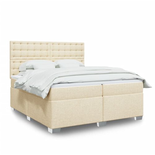VidaXL Krevet s oprugama i madracem krem 200 x 200 cm od tkanine Slike