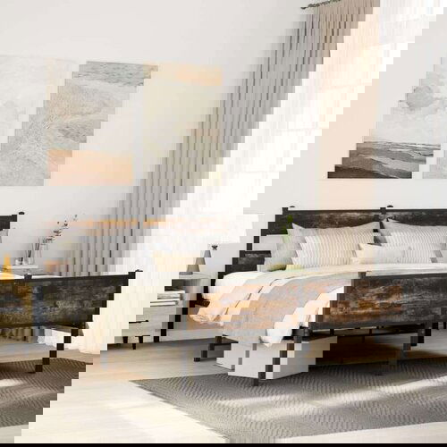  Posteljni okvir brez vzmetnice hrast 137x190 cm inženirski les, (21607789) Slike