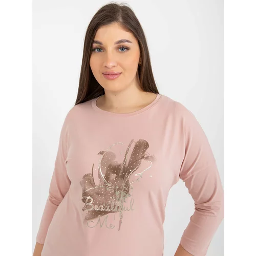 Fashion Hunters Light pink women's blouse plus size with inscription