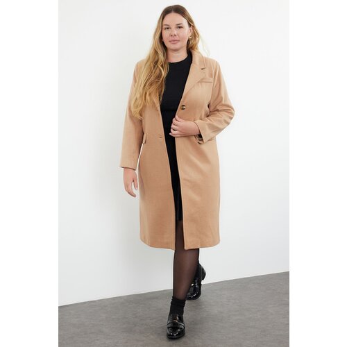 Trendyol Curve Beige Regular Fit Thick Cashmere Coat Slike