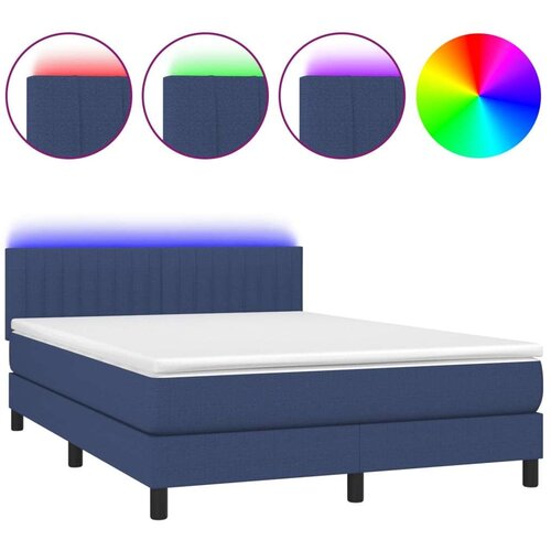 VidaXL Krevet box spring s madracem LED plavi 140x200 cm od tkanine Slike