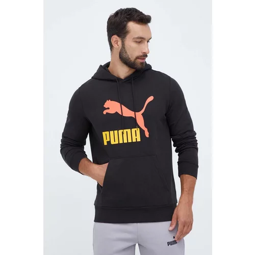 Puma Bombažen pulover moška, črna barva, s kapuco