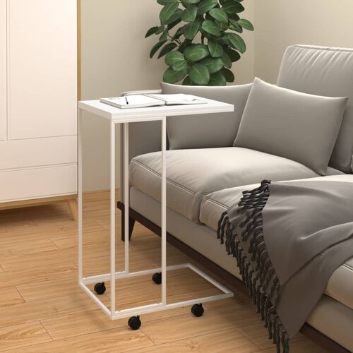 VidaXL Stranska mizica s kolesi bela 40x30x63,5 cm konstruiran les Slike
