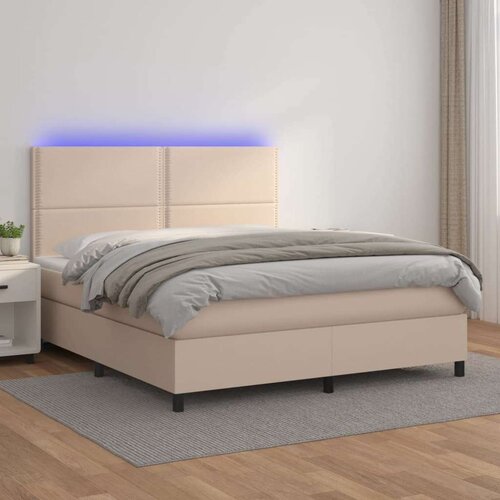  Krevet box spring madrac LED cappuccino 180x200cm umjetna koža Slike
