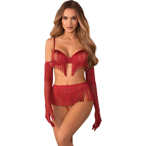 Obsessive Rossay Red 4-pcs Crotchless Set Red S/M Cijene