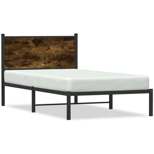 Maison Chic Kovinski Posteljni okvir - Enojna postelja - Postelja za odrasle brez vzmetnice dimljen hrast 100x200cm, (21694241) Slike