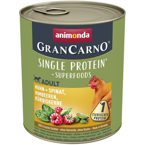 animonda GranCarno Adult Superfoods 6 x 800 g - Pi&scaron;čanec + &scaron;pinača, malina, bučna semena Cijene