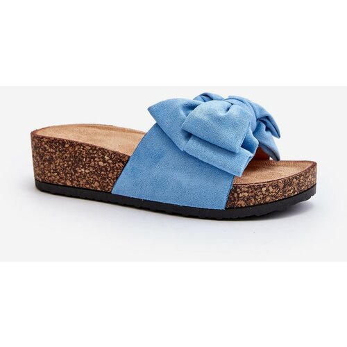 Kesi Blue Tarena women's slippers on a cork platform with a bow Cene