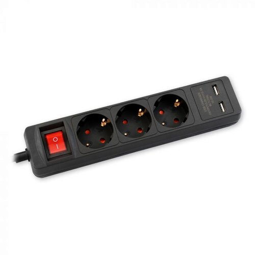 COMMEL ZAGREB D.O.O. produzni kabl 3m 3xsuko sa sklopkom + 2xUSB, crni Slike