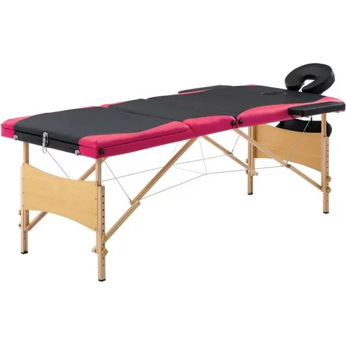  Zložljiva masažna miza 3-conska les črna in roza