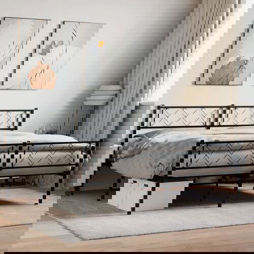 VidaXL Metalni okvir kreveta uzglavlje i podnožje crni 160x200 cm Slike