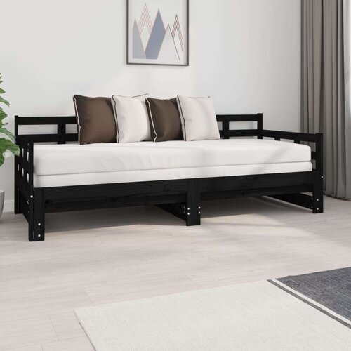  Dnevni ležaj na izvlačenje crni 2x (80x200) cm masivna borovina Slike