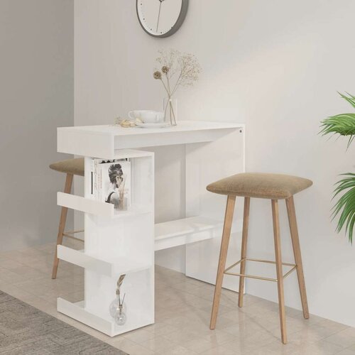  Barski stol sa stalkom za pohranu sjajni bijeli 100x50x101,5 cm Slike