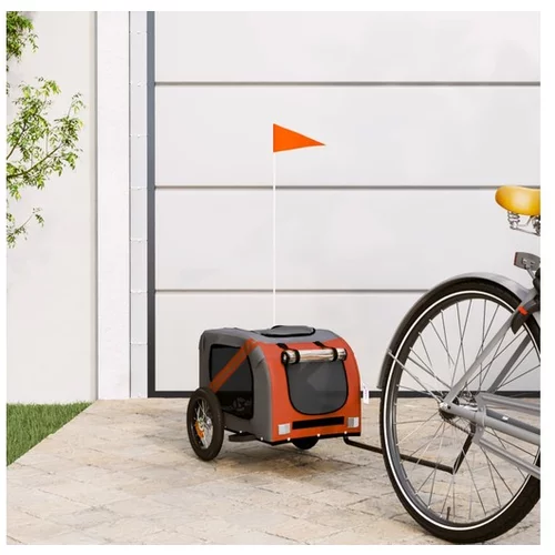 vidaXL Prikolica za bicikl za pse narančasto-siva od tkanine i željeza