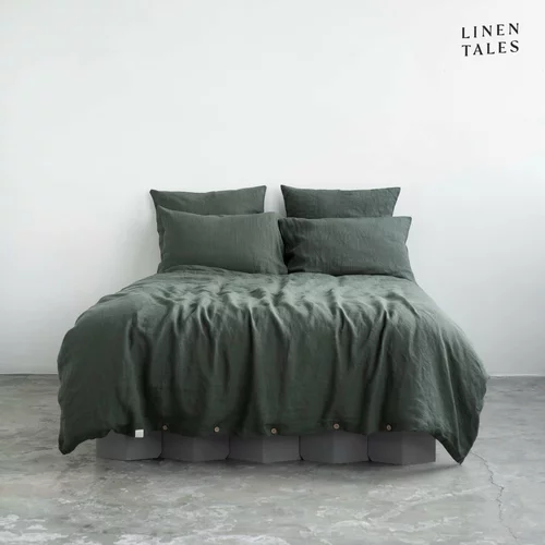 Linen Tales Tamno zelena lanena produljena posteljina za krevet 165x220 cm -