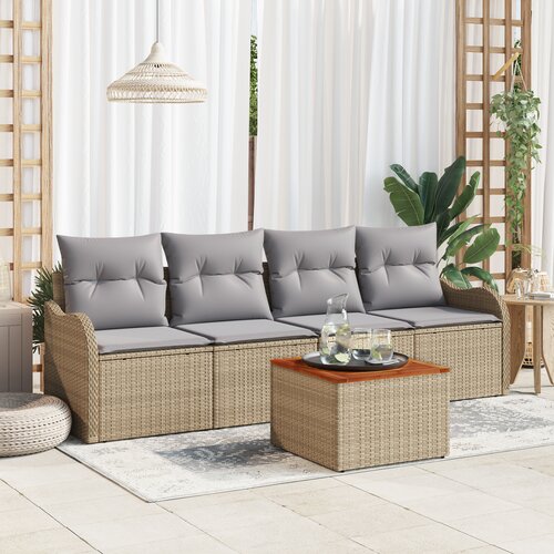 vidaXL 5-delni vrtni sofa set z blazinami bež poly ratan akacija Cene