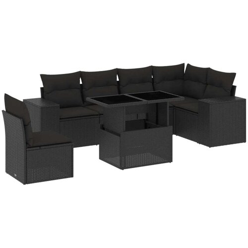VidaXL 7-dijelni set vrtnih sofa od poliratana s jastucima crni Slike