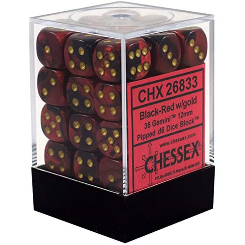Chessex kockice - vortex - burgundy & gold - dice block 12mm (36) Cene