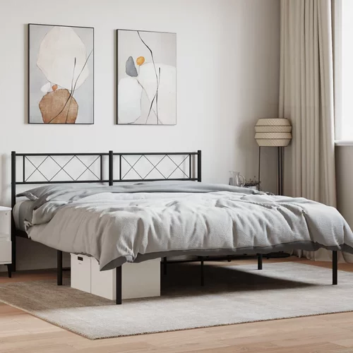 Metalni okvir za krevet s uzglavljem crni 135x190 cm
