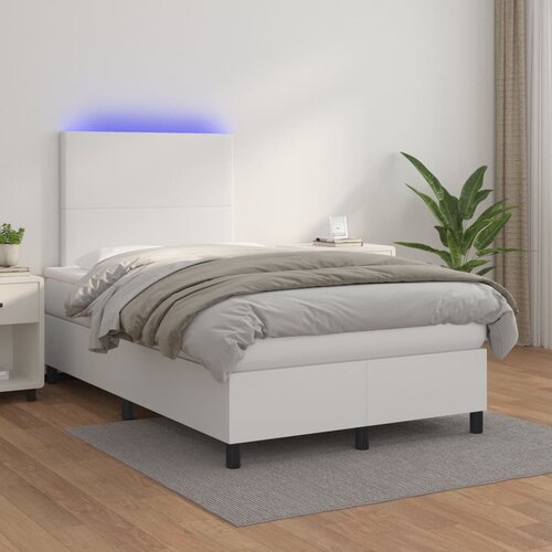 The Living Store Box spring postelja z vzmetnico LED bela 120x200cm umetno usnje - Box Spring Postelja, (21516554) Slike
