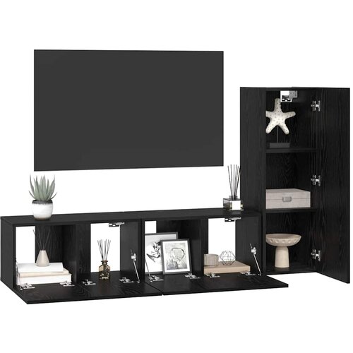  Set TV komoda 3 kom. Crni hrast Konstruirano drvo Crna 60 x 30 x 30 cm Slike