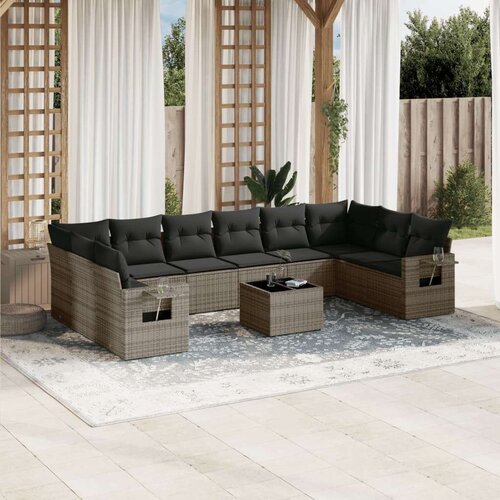 VidaXL 11-dijelni set vrtnih sofa od poliratana s jastucima sivi Slike