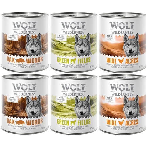 Wolf of Wilderness mešano pakiranje - 6 x 800 g: divja svinja, piščanec, jagnjetina Cene