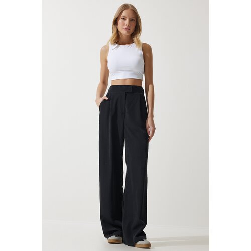  Women&amp;#039;s Black Velcro Waist Closure Palazzo Trousers Slike