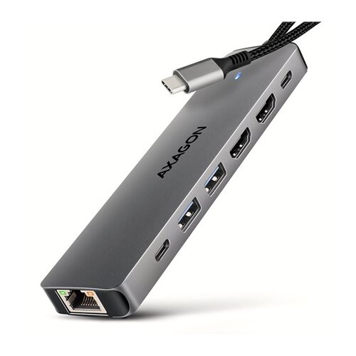 Axagon HMC-7HX2 USB-Hub, 2x USB-A, 1x USB-C, 2x HDMI 2.0, 1x RJ45, 100 W PD USB kombinirani hub Cijene