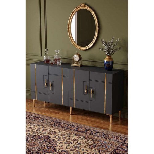 Hanah home komoda Ilay 150, 150 cm, antracit / zlatna Cene