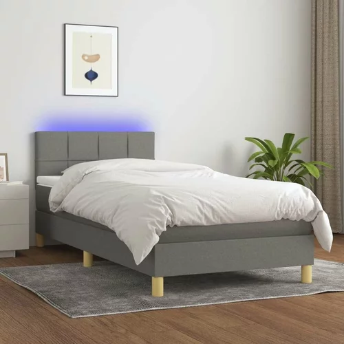  Box spring postelja z vzmetnico LED temno siva 100x200 cm blago, (20930413)