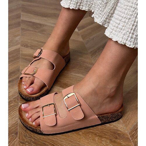 Gemre Pink flip-flops with buckles on cork sole Cloud Cene
