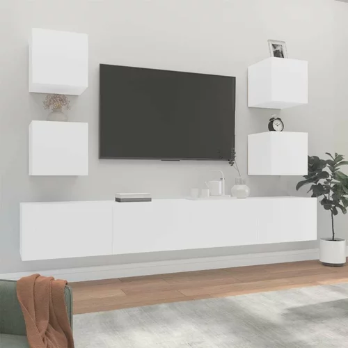  Komplet TV omaric 6-delni bel inženirski les, (20731052)