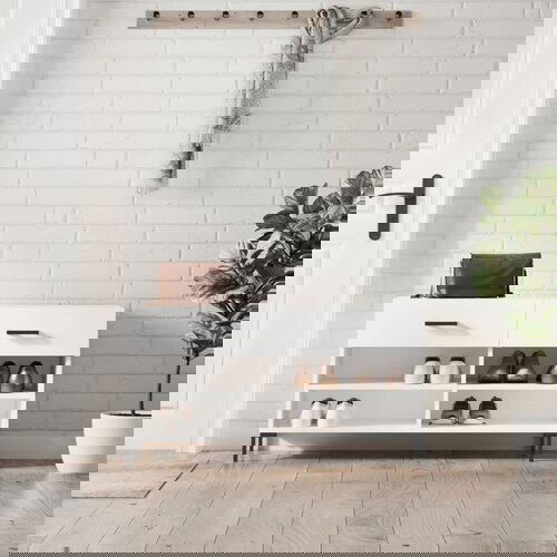 VidaXL Klupa za cipele sjajna bijela 102x35x55 cm konstruirano drvo Slike