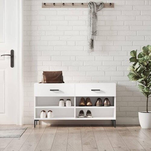 vidaXL Regal za čevlje visok sijaj bel 102x35x55 cm inženirski les Cene