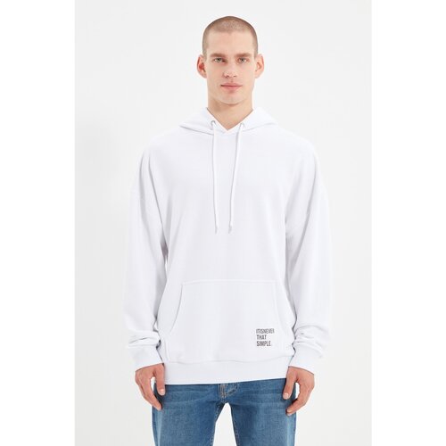 Trendyol White Men&amp;#039;s Hoodie Oversize Slogan Label Sweatshirt Slike