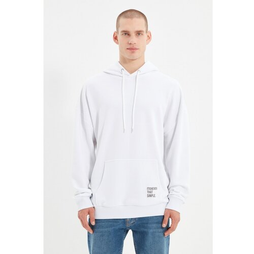 Trendyol white men's hoodie oversize slogan label sweatshirt Slike