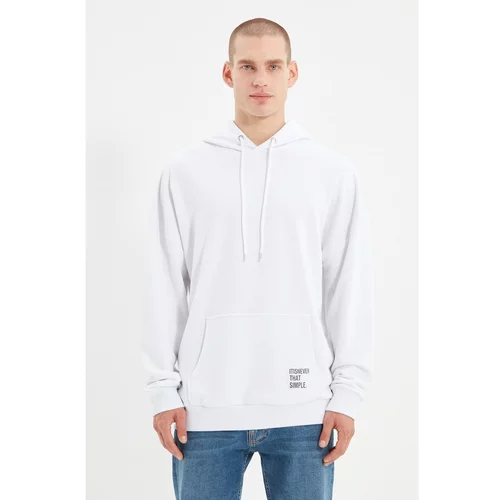 Trendyol White Men's Hoodie Oversize Slogan Label Sweatshirt