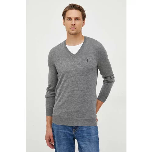 Polo Ralph Lauren Volnen pulover moški, siva barva