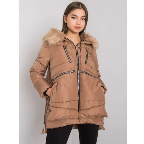 Fashion Hunters Women's camel winter jacket with a hood
