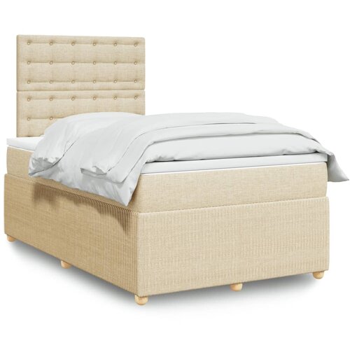 vidaXL Box spring postelja z vzmetnico krem 120x200 cm blago Cene