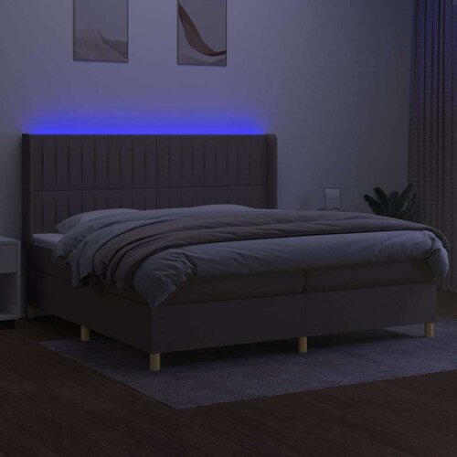  Krevet box spring s madracem LED smeđesivi 200x200 cm tkanina Slike