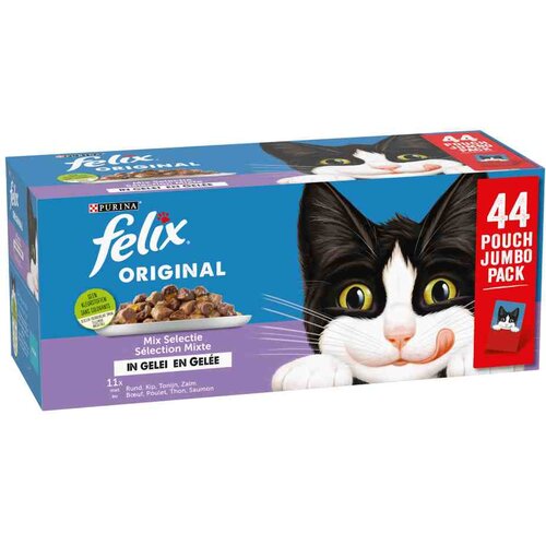 Felix Ekonomično pakiranje: Original Mix u želeu 88 x 85 g - Mješovito pakiranje (losos, tuna, govedina, piletina) Cijene