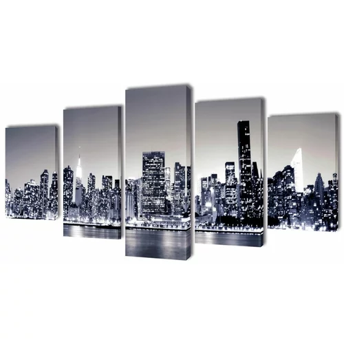 vidaXL Set platen s printom črnobel New York ponoči 200 x 100 cm
