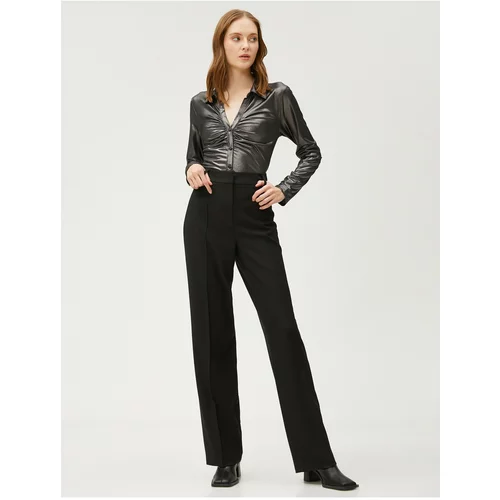 Koton Silvery Fabric Trousers Straight Leg Ribbed