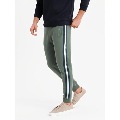 Ombre Men&amp;#039;s sweatpants with piping and leg ribbing - olive Slike