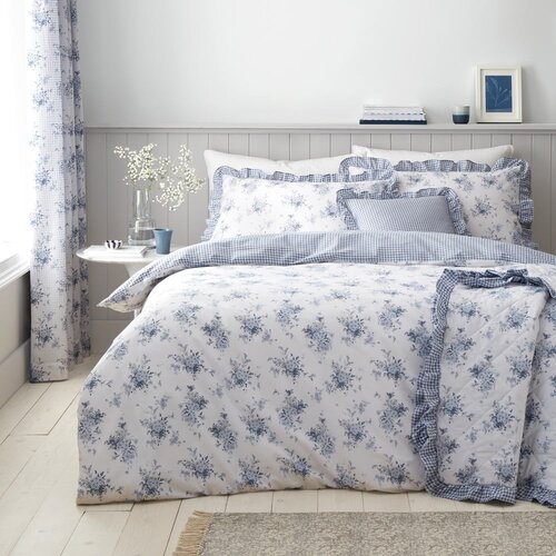 Catherine Lansfield Bela/modra enojna posteljnina 135x200 cm Lucie Floral Frill &amp;ndash; Slike